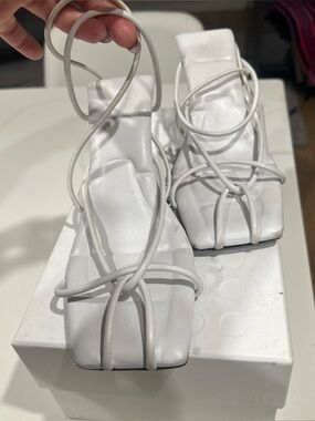 Khaite White Strappy Square-Toe Women’s Sandals, size 38.5